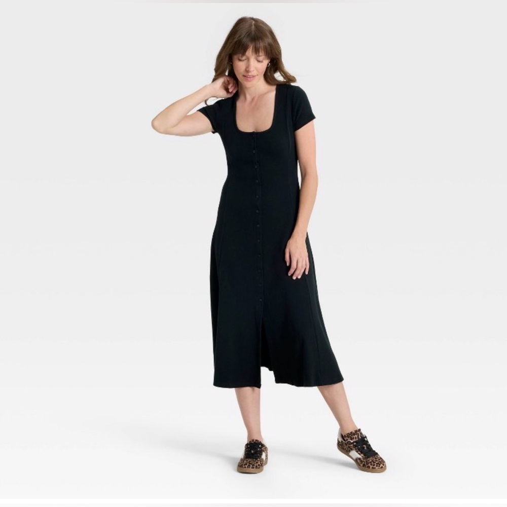 Universal Thread Black Midi Button-Front Dress